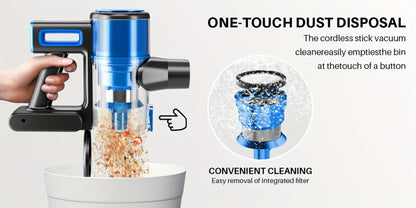Cordless Stick Vacuum Cleaner 56-68Kpa – Lightweight 8-in-1 Handheld Vacuum with Rechargeable Battery, 45 Min Runtime for Hard Floors, Carpets & Pet Hair