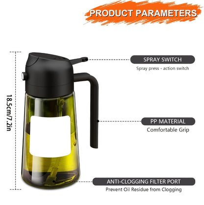 Glass Olive Oil Dispenser Bottle Set of 2 - 16oz 480ml Dual Drizzle & Spray Function, Light-Blocking Design for Fresh Oil, Kitchen Cooking Bottle