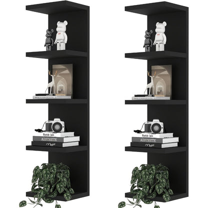 5-Tier Floating Wall Shelf Wall-Mounted Storage Rack 31.5" - Space Saving Display Shelves for Bedroom Living Room Oak Finish Easy Install Thickened Suspended Wall Organizer