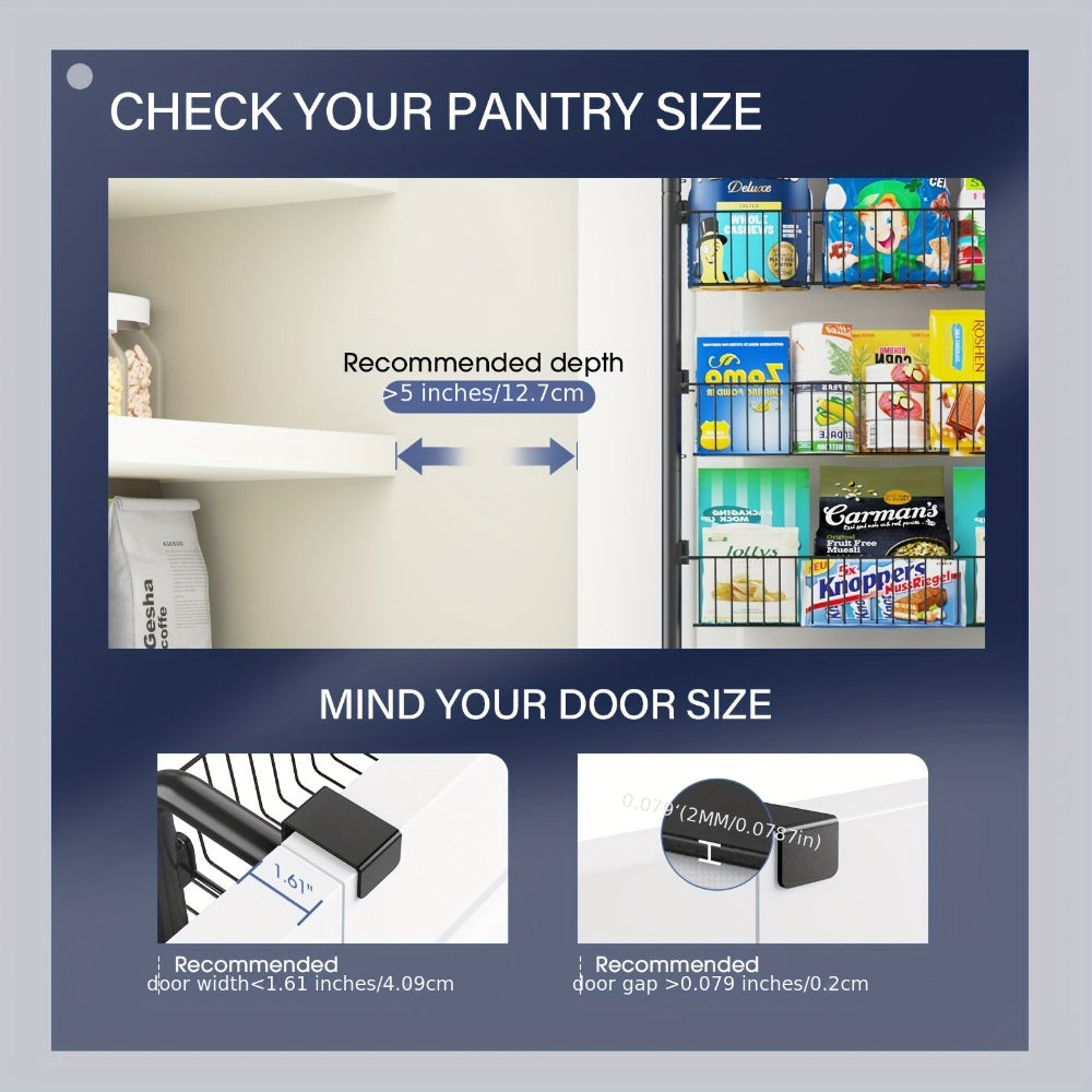 Over The Door Organizer - Heavy Duty Multi-Layer Pantry Storage Rack for Kitchen Bathroom Laundry Room, Space Saving Door Hanging Shelf, 6 or 8 Tier Metal Spice Food Storage Cabinet