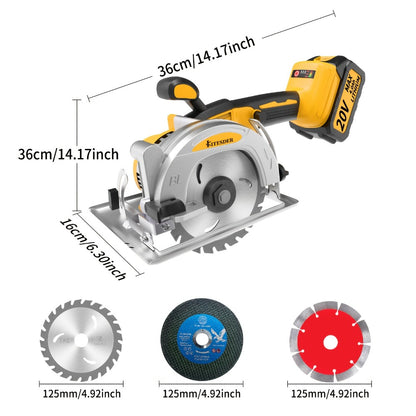 Brushless Circular Saw 5-Inch Kit 6900RPM with Battery & Charger – 45° Bevel Cut, Up to 6 Saw Blades, 2.0AH / 4.0AH Battery Options, Cordless Woodworking Saw for Wood Cutting, Garden & DIY Projects