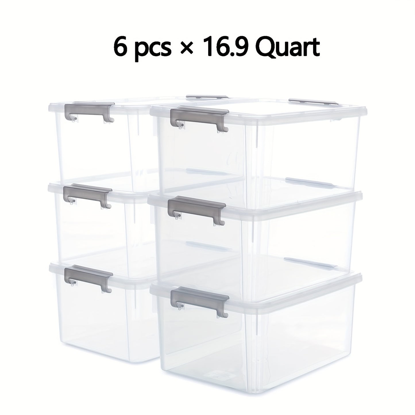 Clear Stackable Storage Boxes with Lids 6-Pack 16.9 Quart, Plastic Lockable Organizer Bins with Latches for Shelves, Closet, Home & Office Clutter Organization Containers