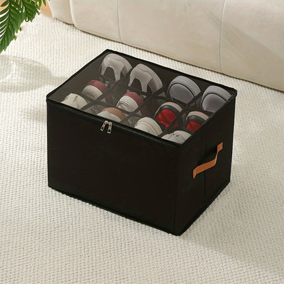 Oxford Fabric Shoe Storage Organizer with Adjustable Dividers, Transparent Lid & Handles – Holds 12 Pairs, Foldable, Zippered Dustproof, 2 or 4 Pack