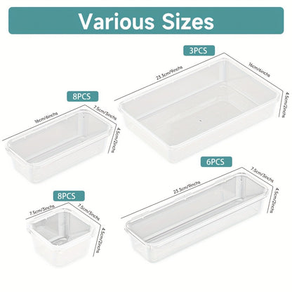 Drawer Organizer Set 25pcs Transparent Plastic Storage Boxes | Bathroom Vanity Makeup Organizer Tray for Cosmetics, Jewelry, Office Desk & Bedroom Dresser - Multifunctional PET Stackable Divider Kit
