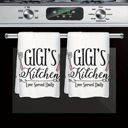 Kitchen Dish Towels 2 Pack 23.6x15.7 Inch - Decorative Hand Towels 370GSM Polyester Cartoon Utensil Graphic Love Served Daily Text Lightweight Soft Absorbent | Home Hotel Restaurant Kitchen Decor Gift
