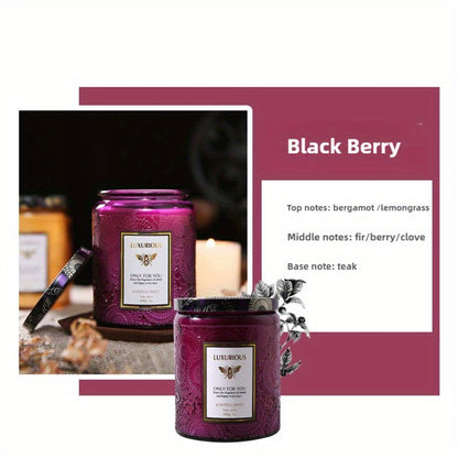 Scented Candle in Relief Glass Cup – Aromatherapy Home Fragrance with Crystal Embellishment, Single Wick, Multiple Scents – Jasmine, Tuberose, Amber, Sage & More