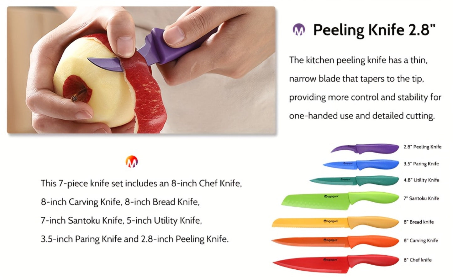 Rainbow Kitchen Knife Set 14pcs – 7 Sharp Stainless Steel Knives with 7 Blade Guards, Dishwasher Safe, Non-Stick Professional Chef Knife Set with Sheaths