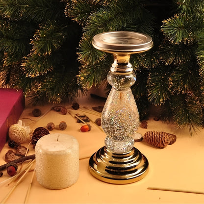 LED Candle Holder Swirling Acrylic Water Lantern Pedestal Candlestick Table Centerpiece for Wedding Party Birthday Anniversary Christmas Housewarming Gift Silvery Golden