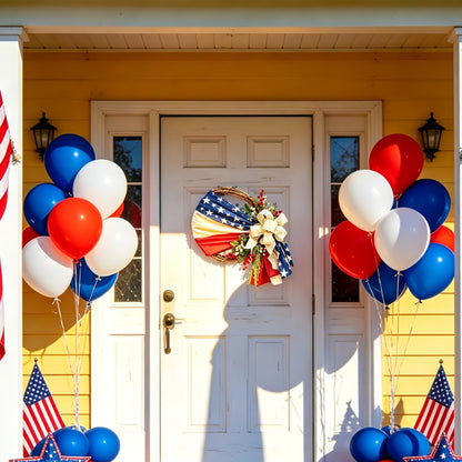 Patriotic 4th of July Door Wreath – Red White & Blue American Flag Wreath with Burlap Bow for Independence Day, Memorial Day & Patriotic Home, Porch & Office Decor