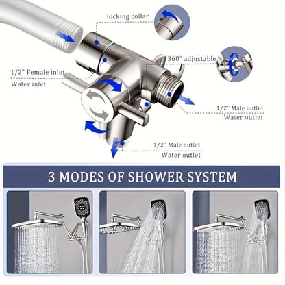 Rain Shower Head with Handheld Combo 12 Inch High Pressure Rainfall Showerhead Set – 4-Function Spray, 3-Way Diverter, 2-Stage Extension Arm & 71" Hose, Matte Black / Chrome / Brushed Nickel