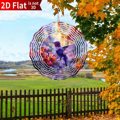 Hummingbird Wind Spinner for Garden – 10" Kinetic Metal Sculpture with Color-Changing Feathers, Wind-Powered 2D Flat Iron Art for Outdoor Yard Decor, Patio Stake Ornament, Bird Lover Gift