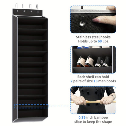 10-Tier Over-the-Door Shoe Rack Organizer with 4 Metal Hooks - Holds 20 Pairs, Large Capacity Hanging Shoe Storage