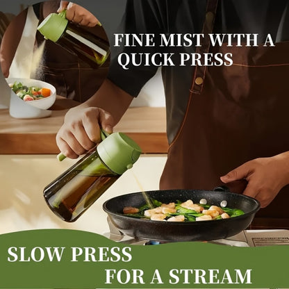 Olive Oil Dispenser Bottle 2-in-1 Glass Oil Sprayer & Dispenser 16oz Kitchen Cooking Oil Bottle with Labels for BBQ, Salad, Air Fryer & Grilling – 2 Pack