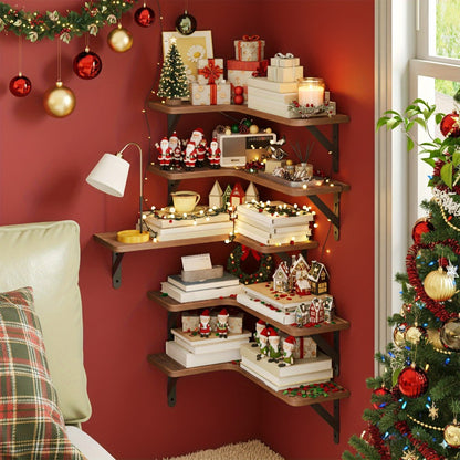 Corner Floating Shelves Wall Mounted Set – Multi-Color Rustic Corner Shelf for Bedroom, Bathroom, Kitchen & Living Room