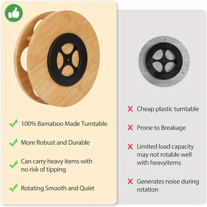 360 Rotating Bamboo Coffee Syrup Organizer 7-Bottle Holder Rack – Countertop Spice Condiment Storage Stand for Kitchen Bar Home Office Desktop Easy Assembly Scratch-Proof Base