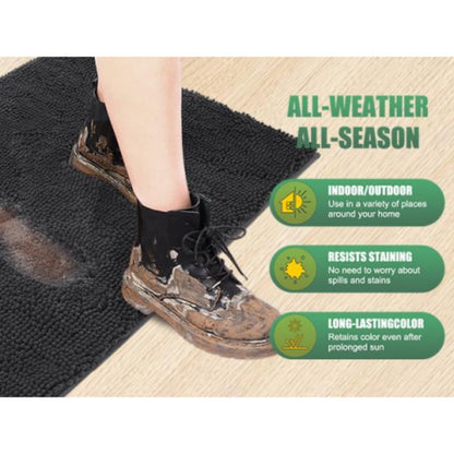 Chenille Doormat Absorbent Non-Slip Washable Indoor Outdoor Mat - Soft Shaggy Entryway Rug for Muddy Paws, Pets & Dogs | Machine Washable Front Door Mat in 18 Colors & 5 Sizes | Anti-Slip Rubber Backing