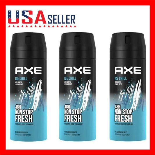 Axe Ice Chill Deodorant Body Spray for Men 3 Pack 150ml Fresh Cool Long-Lasting Scent Lightweight Non-Sticky Formula for Daily Gym Travel Grooming Confidence All Day