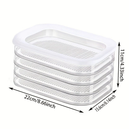 Stackable Refrigerator Organizer Containers 4-Tier with Lids – Meat Preservation Box, Food Storage for Vegetables, Fruits & Cooked Meats, Fridge Organization Set