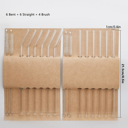 Glass Straws Set 12 Pack with Cleaning Brushes - Reusable Borosilicate Heat Resistant Drinking Straws for Smoothies Coffee Tea Milkshakes Mason Jars