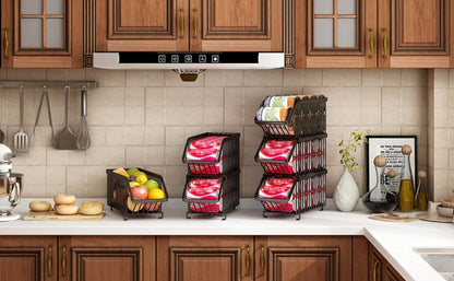 Stackable Can Organizer for Refrigerator 6-Pack | Metal Soda Can Holder Dispenser Storage Rack for Kitchen Pantry Cabinet Countertop, Black