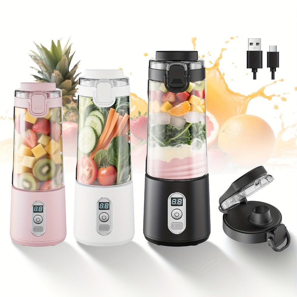 Portable Smoothie Blender USB-C Fast Charge 6-Blade Stainless Steel – Digital Timer Battery Display High-Speed Ice Crush No-Spill Lid | Protein Shake Gym Travel Blender in Black Pink White