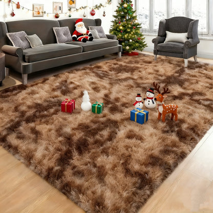 Gradient Color Soft Area Rug - Washable Anti-Slip Shaggy Fluffy Carpet for Living Room & Bedroom | Modern Machine-Made Floor Mat in Extra Large Sizes | Cozy Plush Rug in Multiple Colors