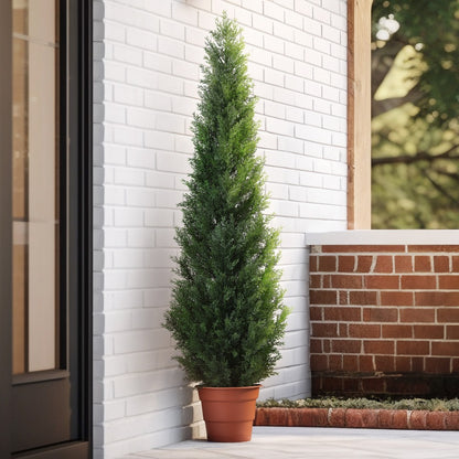 Artificial Topiary Cedar Tree Outdoor Indoor UV Resistant Fake Potted Plant Faux Pine Shrub Front Porch Patio Home Office Decor 3ft 4ft 5ft 1pc 2pcs
