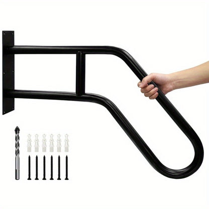 Stair Handrail Outdoor Anti-Slip Wall Mounted for 1-3 Steps – U-Shaped Carbon Steel Grab Bar, 600 lb Capacity, Rust-Resistant, for Porch, Garden, Bathroom – Safe for Elderly, Kids, Disabled & Pregnant