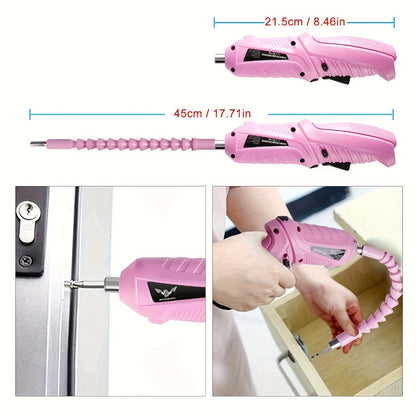 Pink Electric Screwdriver Set 47pcs 3.6V Cordless Drill Screwdriver Rechargeable 3.5Nm Torque with Front LED Light for Small Home Projects DIY Repair