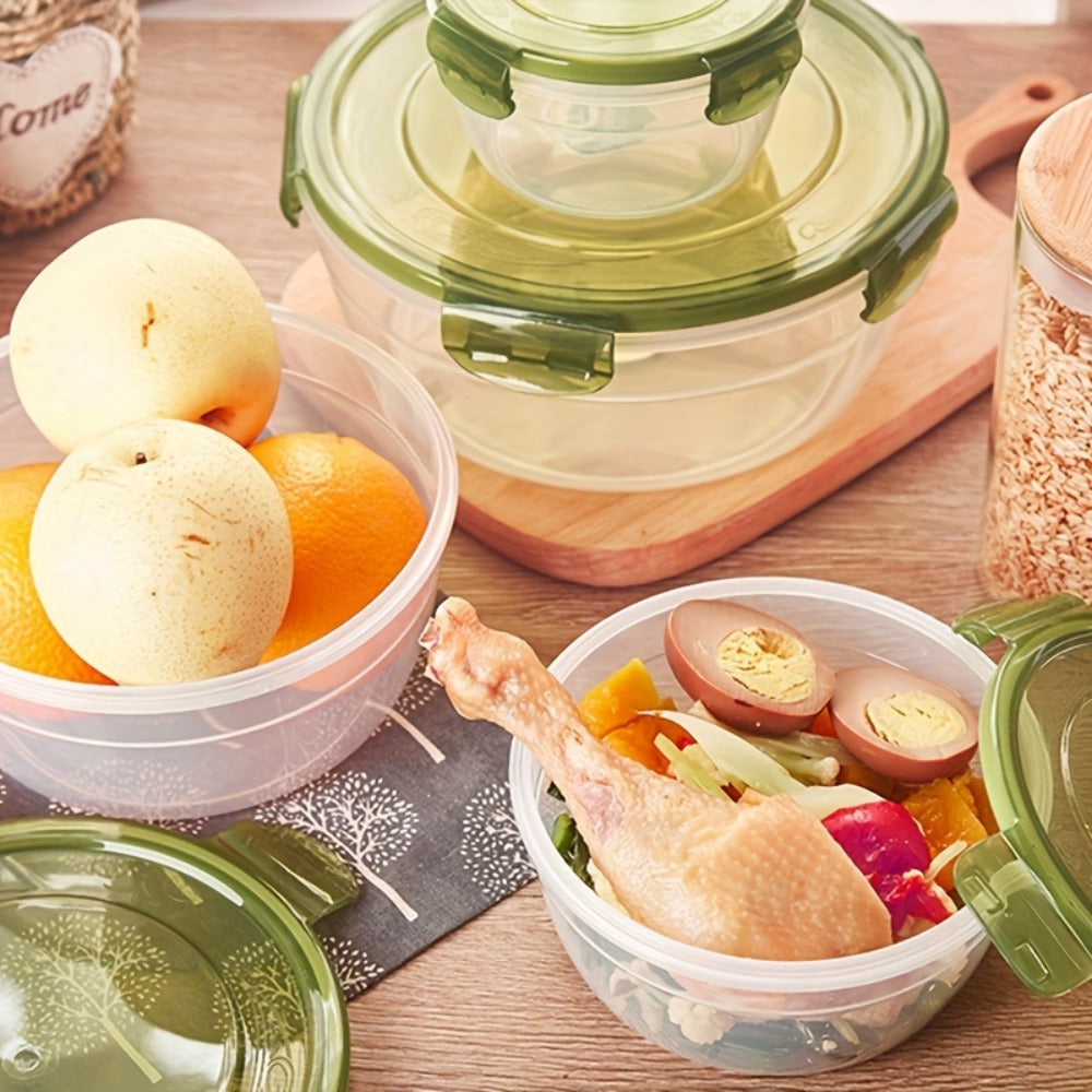 Refrigerator Food Storage Containers Airtight Stackable - Large Capacity Plastic Fridge Organizer Boxes for Fruit, Vegetable, Meat, Eggs & Dumplings, Fresh-Keeping Flip Lid, Easy to Clean, Set of 3/4