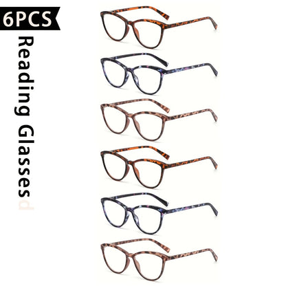 Reading Glasses for Women 6 Pack Cat Eye Anti Blue Light – Flower Wrapped Design, Spring Hinges, Lightweight Anti-Glare Frames in Various Colors for Computer Reading, Parties, Travel and Gifts