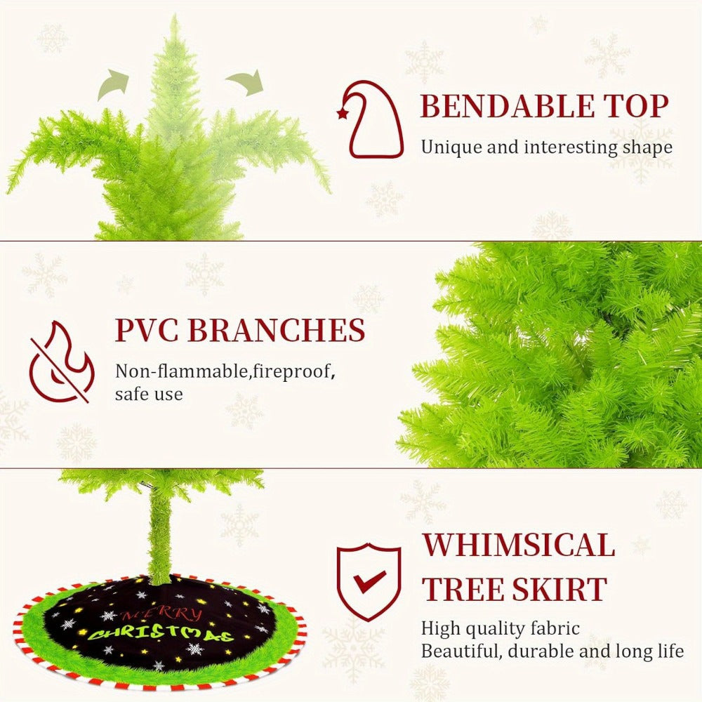 6FT Artificial Christmas Tree with Skirt, Balls & Stand – Flexible Full Christmas Tree Set with Unique Decorations for Home, Office & Party – Festive Holiday Decor, Green