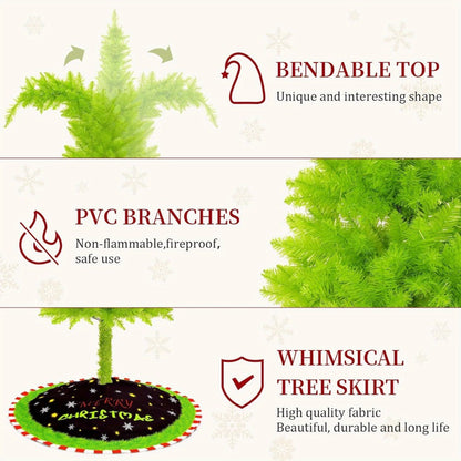 6FT Artificial Christmas Tree with Skirt, Balls & Stand – Flexible Full Christmas Tree Set with Unique Decorations for Home, Office & Party – Festive Holiday Decor, Green
