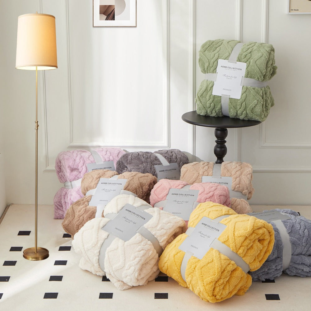 3D Plush Dense Weave Fleece Blanket – Ultra-Soft Warm Throw for Bed, Couch, Travel & Outdoor, Air-Conditioning Friendly, 3 Colors, 2 Sizes