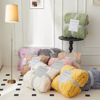 3D Plush Dense Weave Fleece Blanket – Ultra-Soft Warm Throw for Bed, Couch, Travel & Outdoor, Air-Conditioning Friendly, 3 Colors, 2 Sizes