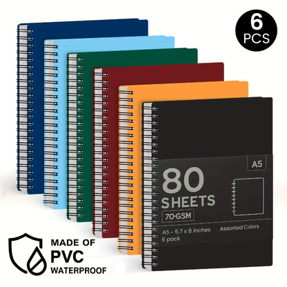 Spiral Notebooks 6 Pack Hardcover A5 Lined Journal College Ruled 480 Sheets 960 Pages No Bleed Thick Paper 6 Colors for Work School Office Supplies