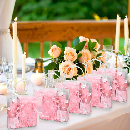 Clear PVC Gift Bags 24pcs with Pink Bow & Ribbon | Party Favor Bags for Wedding Birthday Baby Shower Christmas