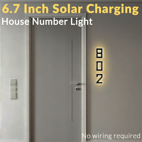 LED Solar House Number Light 6.7 Inch Wall Mounted – Smart Sensor Illuminated Address Number for Home Decor, No Wiring Energy-Saving Solar Powered Outdoor Light
