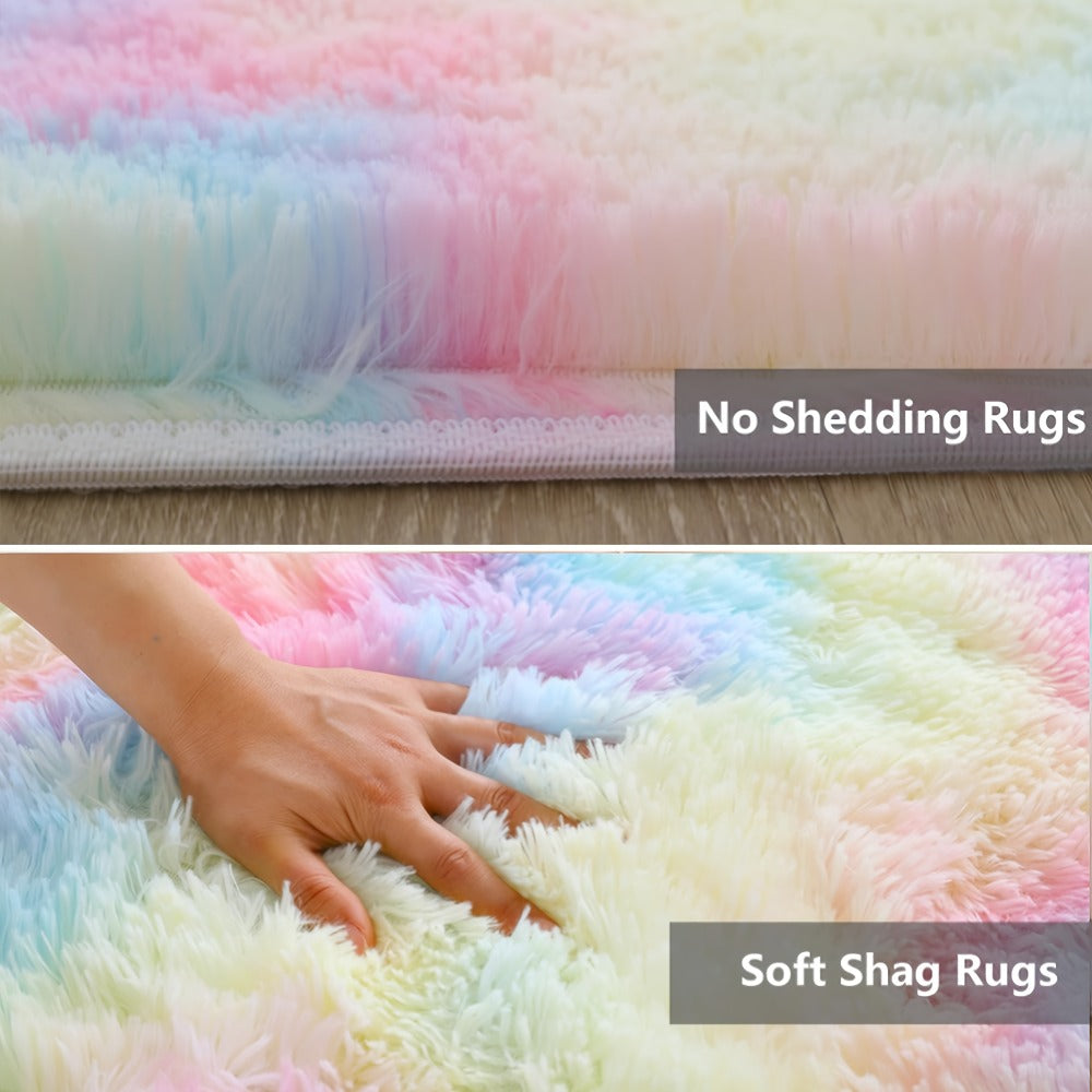 Rainbow Tie Dye Shag Area Rug – Soft Fluffy Non-Slip Machine Washable Carpet for Living Room Bedroom Home Office