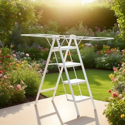 Folding Clothes Drying Rack Ladder, 4-Step Collapsible Laundry Drying Stand, 500 LB Capacity Lightweight Sturdy Freestanding Garment Dryer, Multi-Use Ladder for Indoor Outdoor Bedroom Laundry Room