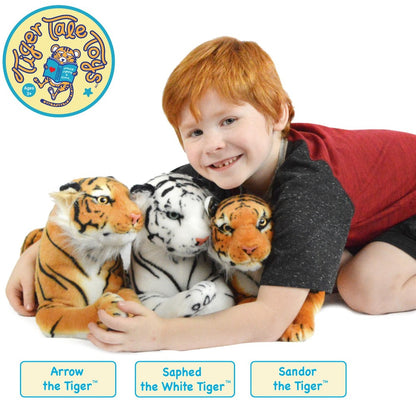 White Tiger Stuffed Animal Plush 17 Inch – Saphed Soft Plush Tiger Toy with Story Card, Premium Acrylic Fill, CPSIA Safe – Perfect Gift for Kids, Boys & Girls Ages 0+