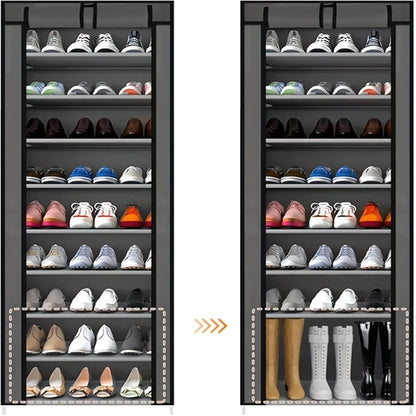 Shoe Storage Organizer 10 Tier Portable Stackable Shoe Rack with Nonwoven Fabric Cover for Closet Hallway Bedroom Entryway Grey