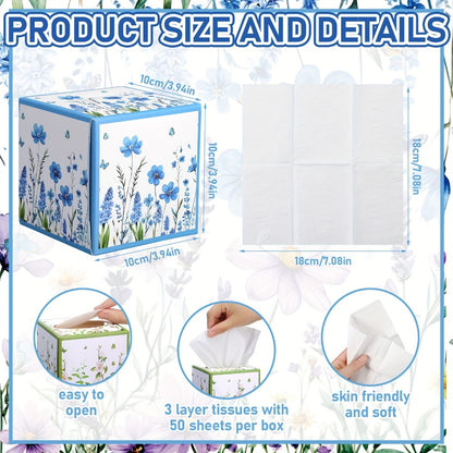 Facial Tissues Cube Box 12 Pack 3-Ply 600 Sheets Soft Bulk Tissue Boxes Flower Design for Bedroom Car Office Desk Spring Summer Home Decor Small Square Tissue Box Set