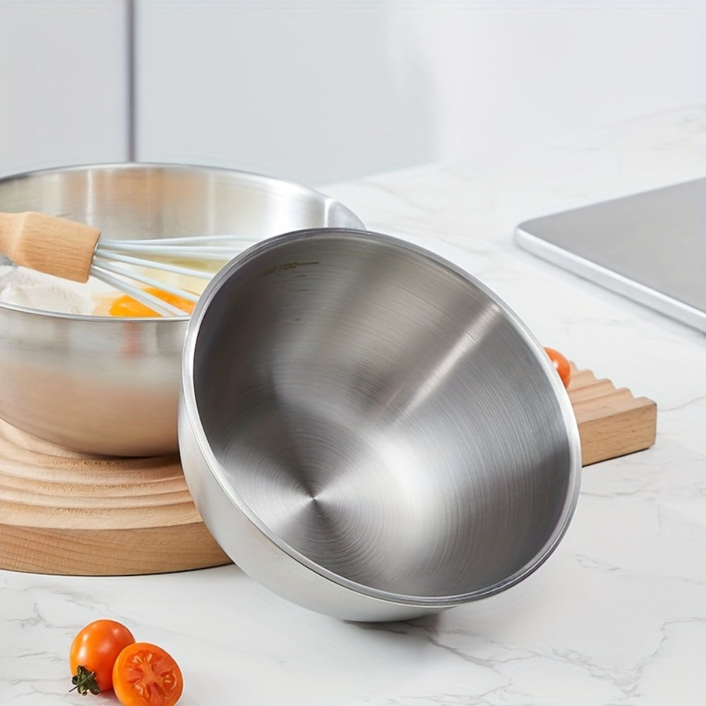 Stainless Steel Mixing Bowl Set 3-Piece with Measuring Marks – Small Medium Large Nesting Bowls for Cooking, Baking & Food Prep, Durable 304 Stainless Steel Salad Bowl Set for Kitchen & Restaurant