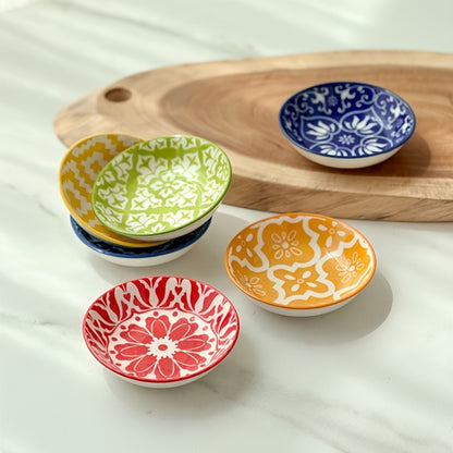 Ceramic Condiment Dish Set of 10 – Bohemian Small Saucer Dipping Bowls for Soy Sauce, Vinegar & Spices | Kitchen, Restaurant, Party, BBQ & Picnic Use | Machine Washable