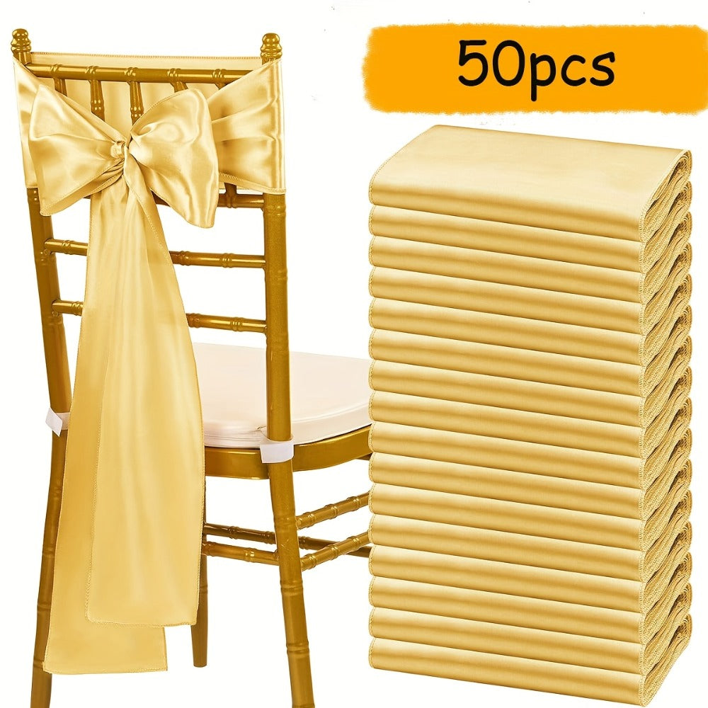 Satin Chair Sashes Bows 50pcs – 7x108 Inch Chair Waist Belt Bow Ties for Wedding Reception, Banquet, Party, Hotel & Event Chair Cover Decoration