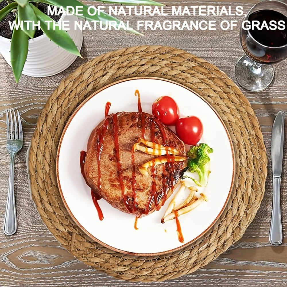 12pcs Rattan Placemats Natural Wicker Round Table Mats Heat-Resistant Non-Slip 11.8" Kitchen Dining Decor Bohemian