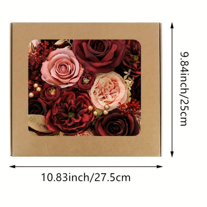 Artificial Rose Bouquet Wine Red, 12pcs Fake Plastic Roses for Wedding Centerpiece, Halloween Day of the Dead Altar Decor, Fall Winter Tabletop Flower Arrangement, No Battery Required