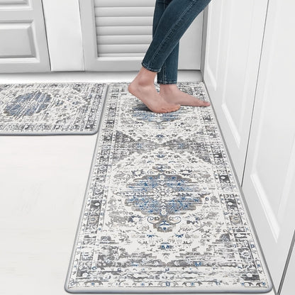 Anti Fatigue Kitchen Mat Set of 2 Non-Slip Cushioned Kitchen Rugs Boho Distressed Runner for Sink Laundry Office Standing Mat