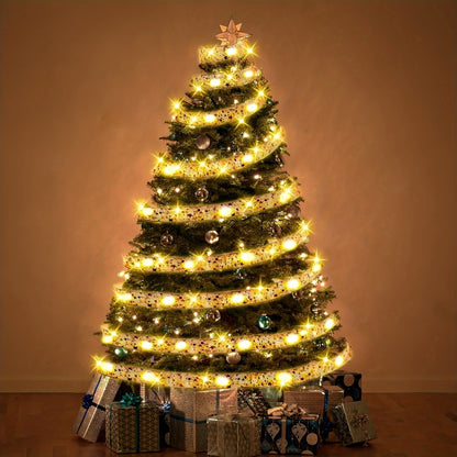 LED Christmas Fairy String Lights Battery Powered - 10M/32.8FT Golden Warm White Ribbon Garland for Christmas Tree, Indoor Party & Holiday Decorations